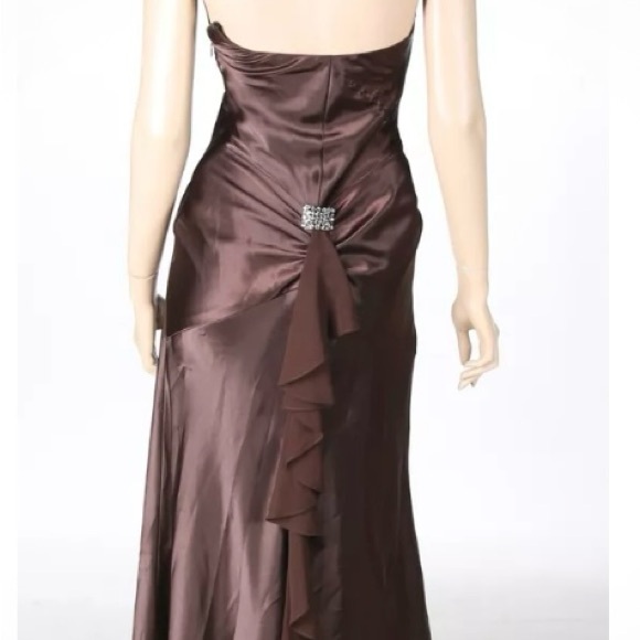 Cache Evening Dress Prom Brown Satin Maxi Dress - Picture 3 of 9